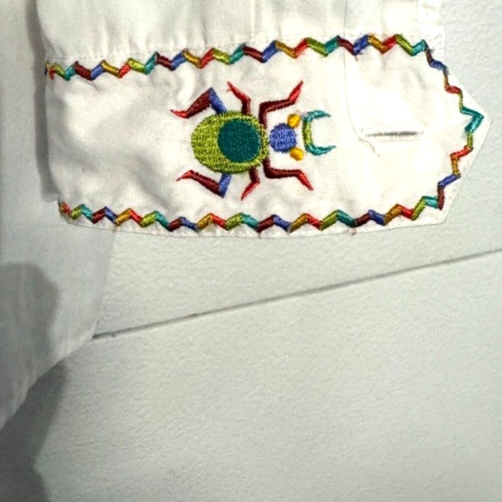 Bob Mackie Wearable Art Blouse w/ Insect Motif Embroidery on Cuffs, Yoke, Front - Picture 4 of 12